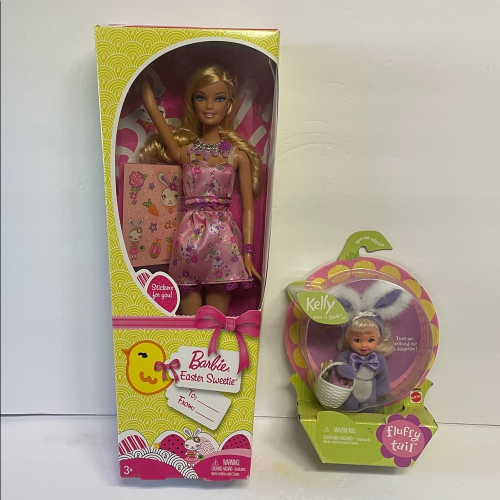 Easter Sweetie Barbie & Fluffy Tail Kelly Dolls Mattel 2009 & 2001 NEW